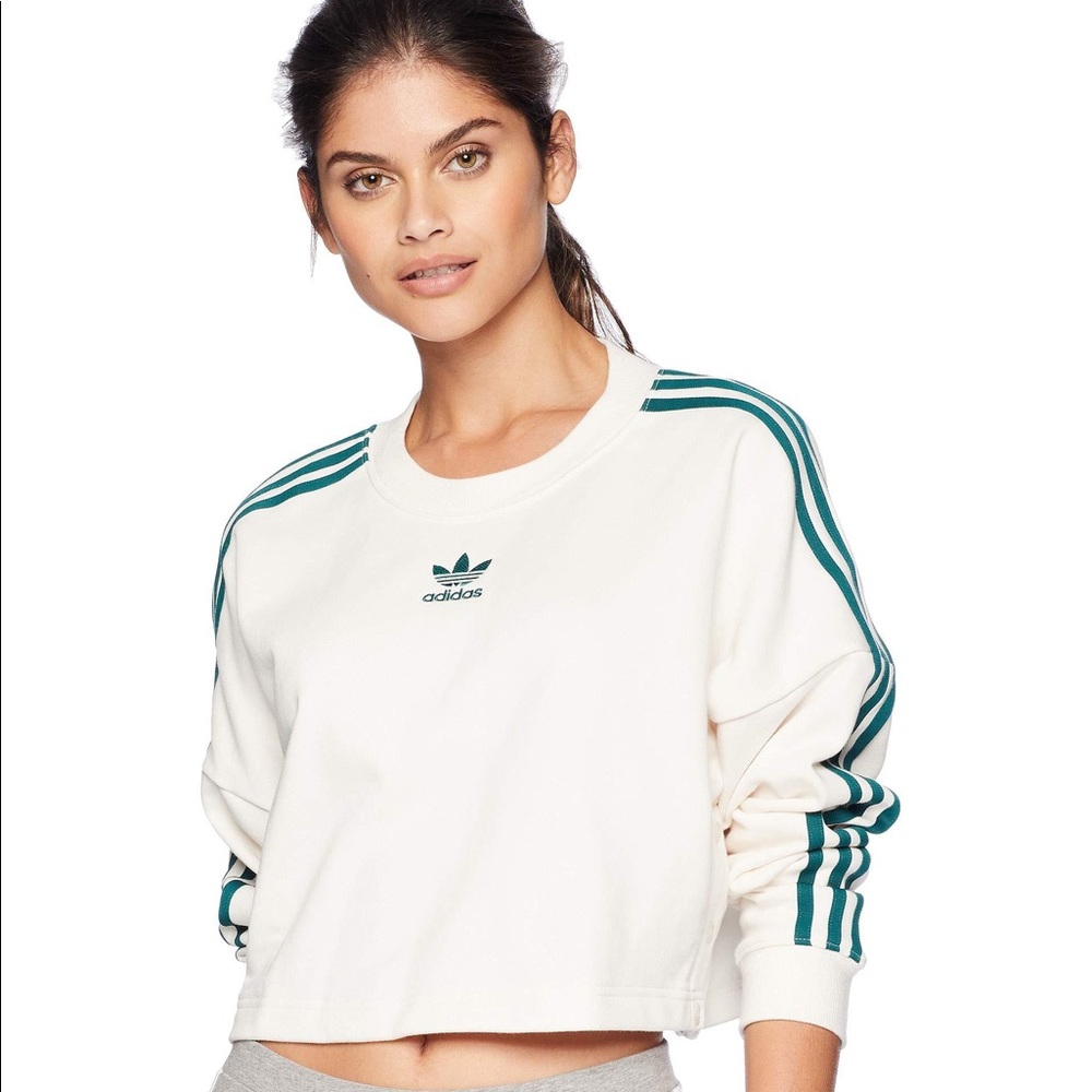 Adidas cream/white and green cropped crewneck sweatshirt